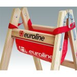 euroline Nr. 10504 Holz-Sprossenstehleiter mit Comfort-Breitsprosse und Eimerhaken (serienm&auml;&szlig;ig mit Werkzeugablagetasche)