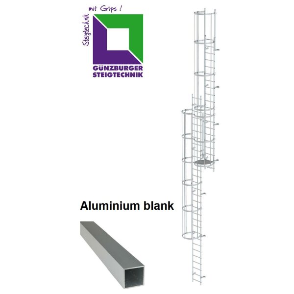 Mehrzügige Steigleiter mit Rückenschutz, Aluminium blank verschiedene Steighöhen