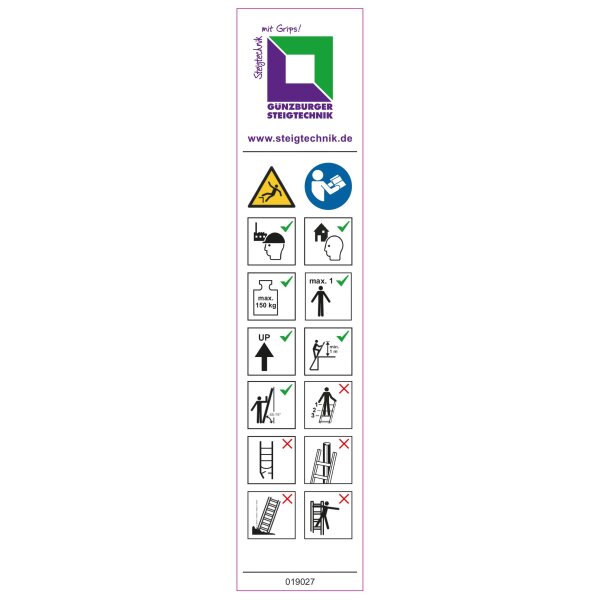 Hinweis-Aufkleber für Schiebe- und Seilzugleiter unter 3 m (20 Stk.) Aufkleber 19024