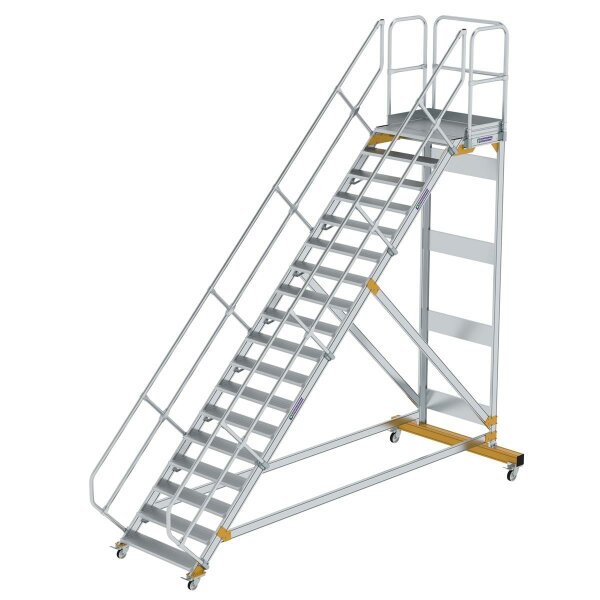Plattformtreppe 45&deg; fahrbar Stufenbreite 1000mm 18 Stufen Aluminium geriffelt