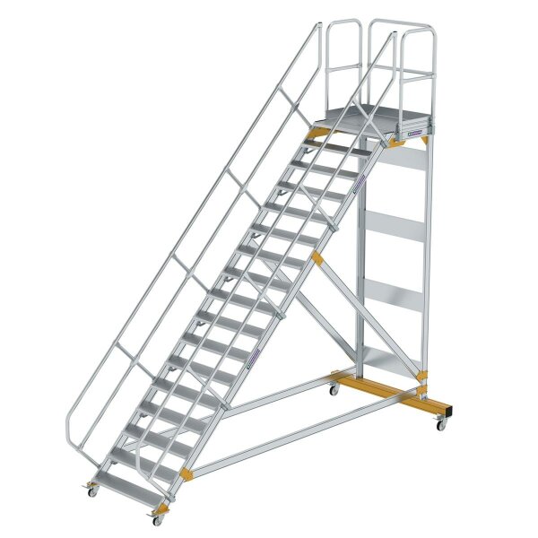 Plattformtreppe 45&deg; fahrbar Stufenbreite 1000mm 17 Stufen Aluminium geriffelt