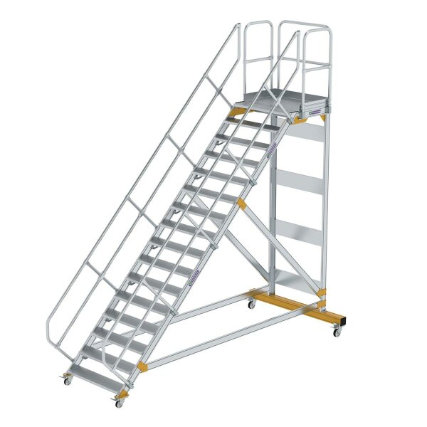 Plattformtreppe 45° fahrbar Stufenbreite 1000mm 16 Stufen Aluminium geriffelt