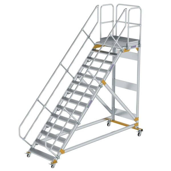 Plattformtreppe 45&deg; fahrbar Stufenbreite 1000mm 14 Stufen Aluminium geriffelt