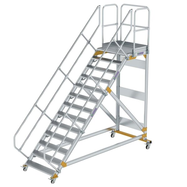Plattformtreppe 45° fahrbar Stufenbreite 1000mm 13 Stufen Aluminium geriffelt