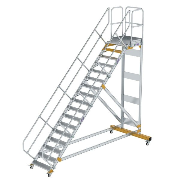 Plattformtreppe 45° fahrbar Stufenbreite 800 mm 17 Stufen Aluminium geriffelt