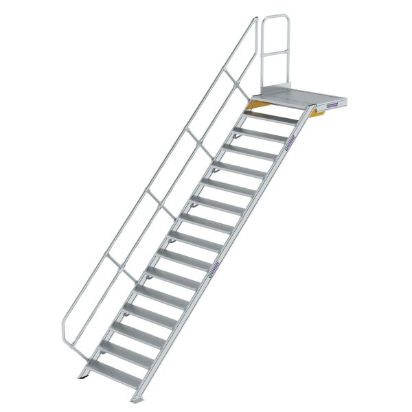 Treppe mit Plattform 45° Stufenbreite 1000 mm 16 Stufen Aluminium geriffelt