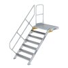 Treppe mit Plattform 45° Stufenbreite 1000 mm 7 Stufen Aluminium geriffelt