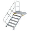 Treppe mit Plattform 45&deg; Stufenbreite 1000 mm 6 Stufen Aluminium geriffelt