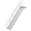 Treppe mit Plattform 45° Stufenbreite 800 mm 16 Stufen Aluminium geriffelt