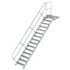 Treppe mit Plattform 45&deg; Stufenbreite 800 mm 15 Stufen Aluminium geriffelt