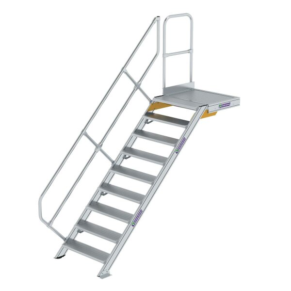 Treppe mit Plattform 45° Stufenbreite 800 mm 9 Stufen Aluminium geriffelt