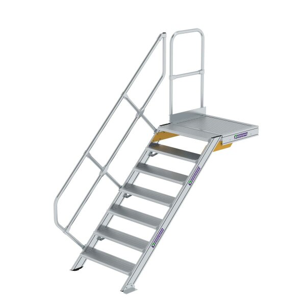 Treppe mit Plattform 45° Stufenbreite 800 mm 7 Stufen Aluminium geriffelt