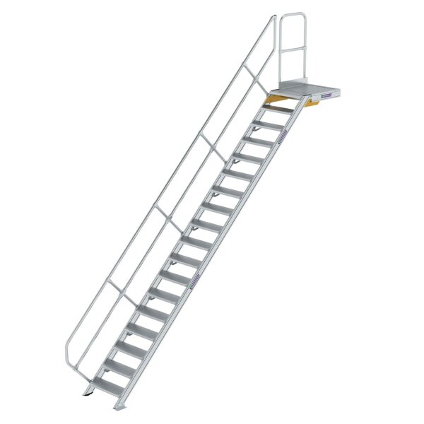 Treppe mit Plattform 45° Stufenbreite 600 mm 18 Stufen Aluminium geriffelt