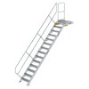 Treppe mit Plattform 45° Stufenbreite 600 mm 14 Stufen Aluminium geriffelt