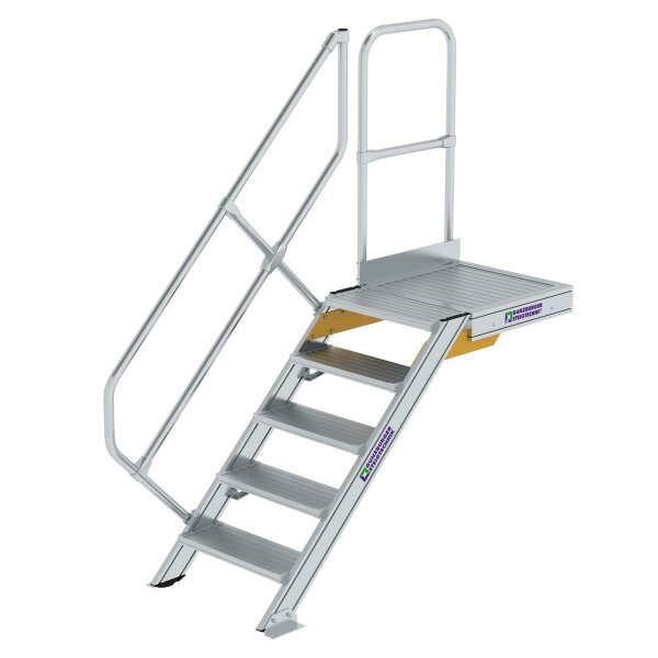 Treppe mit Plattform 45° Stufenbreite 600 mm 5 Stufen Aluminium geriffelt