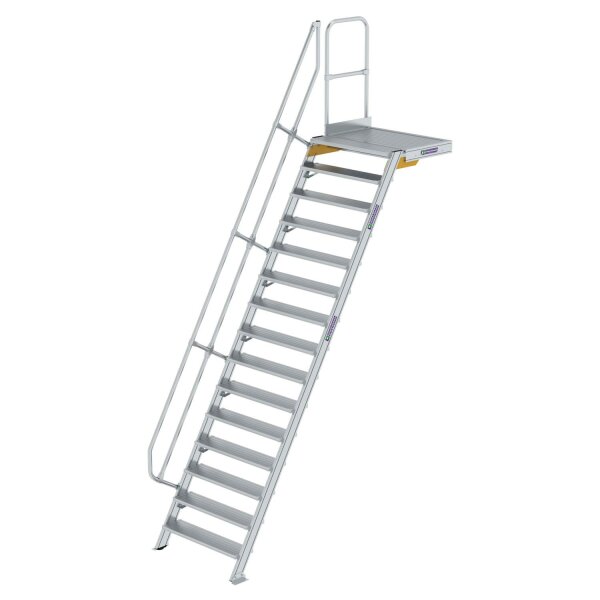 Treppe mit Plattform 60&deg; Stufenbreite 1000 mm 15 Stufen Aluminium geriffelt