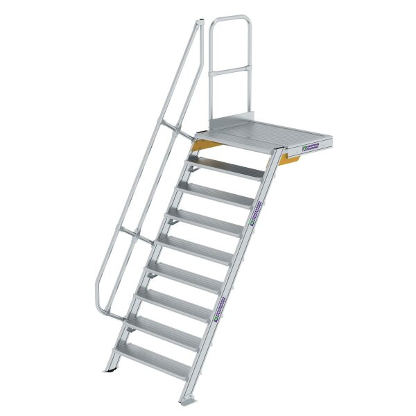 Treppe mit Plattform 60° Stufenbreite 1000 mm 9 Stufen Aluminium geriffelt
