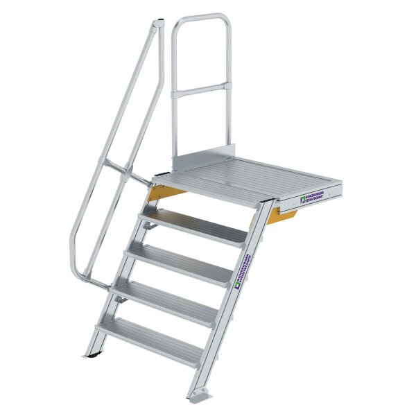 Treppe mit Plattform 60° Stufenbreite 1000 mm 5 Stufen Aluminium geriffelt