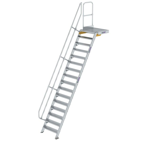 Treppe mit Plattform 60° Stufenbreite 800 mm 16 Stufen Aluminium geriffelt