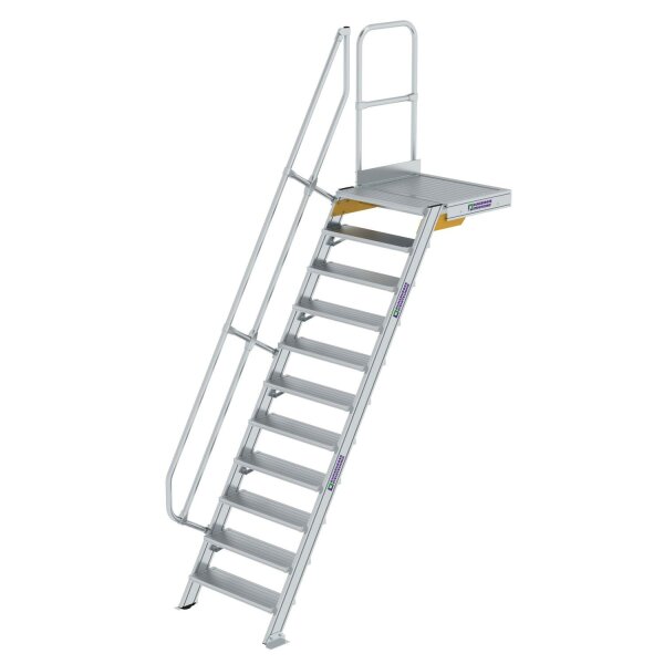 Treppe mit Plattform 60° Stufenbreite 800 mm 11 Stufen Aluminium geriffelt