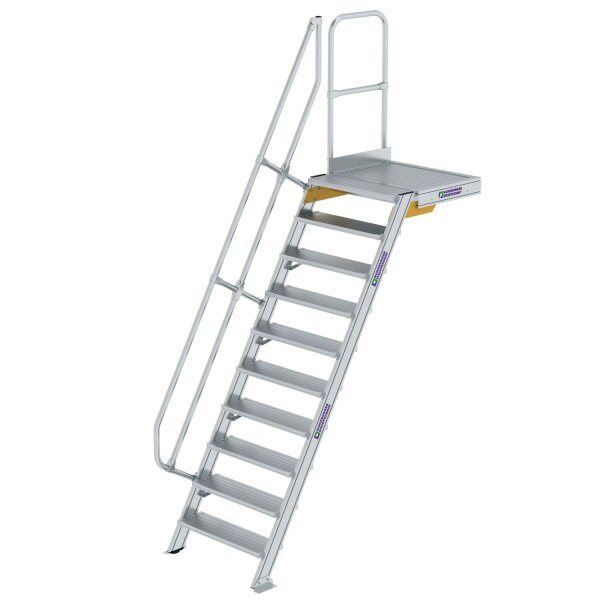 Treppe mit Plattform 60° Stufenbreite 800 mm 10 Stufen Aluminium geriffelt