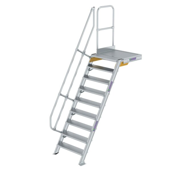 Treppe mit Plattform 60° Stufenbreite 800 mm 9 Stufen Aluminium geriffelt