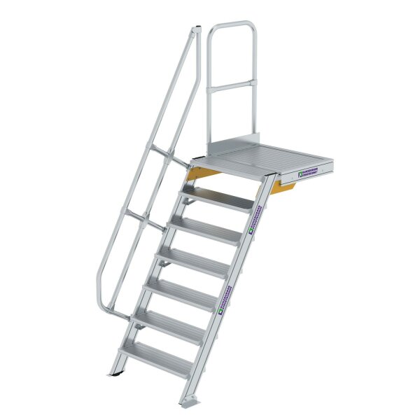 Treppe mit Plattform 60° Stufenbreite 800 mm 7 Stufen Aluminium geriffelt