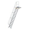 Treppe mit Plattform 60&deg; Stufenbreite 600 mm 15 Stufen Aluminium geriffelt