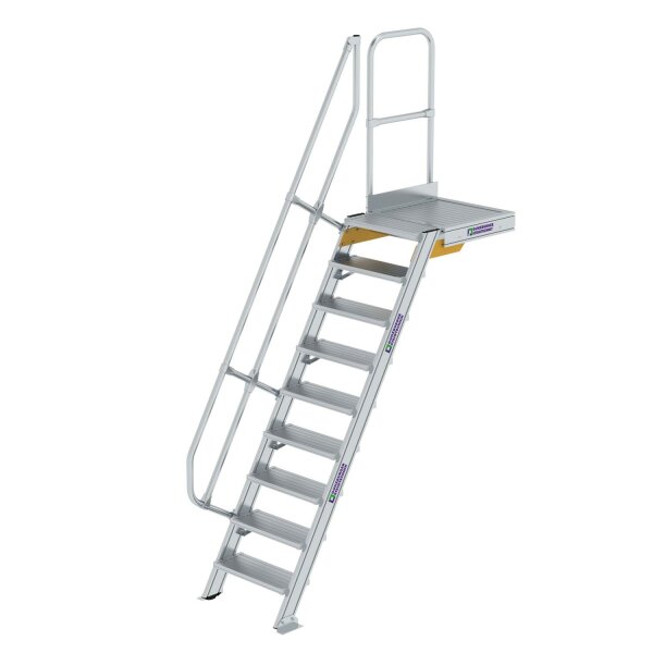 Treppe mit Plattform 60° Stufenbreite 600 mm 9 Stufen Aluminium geriffelt