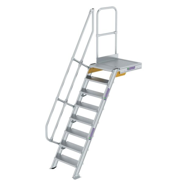 Treppe mit Plattform 60° Stufenbreite 600 mm 8 Stufen Aluminium geriffelt