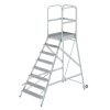 Podesttreppe einseitig begehbar mit Rollen und Griffen Aluminium geriffelt 8 Stufen, Standh&ouml;he 192cm