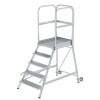Podesttreppe einseitig begehbar mit Rollen und Griffen Aluminium geriffelt 5 Stufen, Plattformhöhe: 1,20m