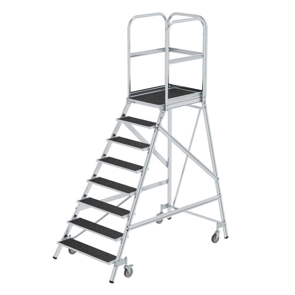 Podesttreppe eins. begehbar mit Federrollen Korundbeschichtung R13 8 Stufen, Plattformhöhe: 1,92m