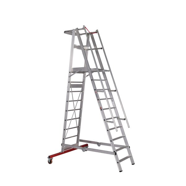 Alu-Podestleiter, fahr- und klappbar Nr. 32777 - 1 x 10 Stufen, Gesamthöhe 3,58 m