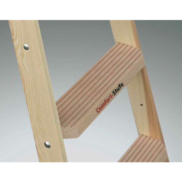 10577-2x6 Euroline Holz Comfort-Stufenstehleiter mit Eimerhaken und Werkzeugablagetasche Nr