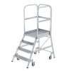Podesttreppe einseitig begehbar mit Federrollen Aluminium geriffelt 4 Stufen, Plattformhöhe. 96cm