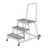 Arbeitspodest starr Stahl-Gitterrost mit Rollen und Handlauf 3 Stufen, Podesthöhe 60cm