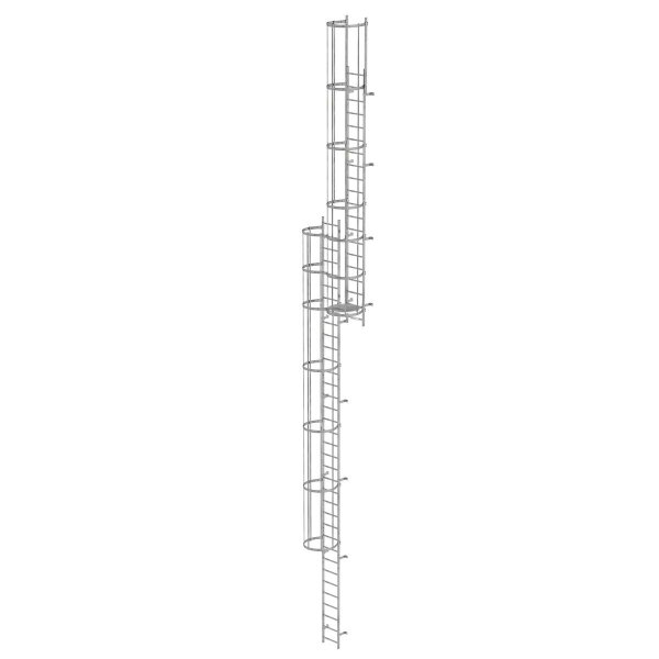 Mehrzügige Steigleiter mit Rückenschutz (Bau) Stahl verzinkt 14,64m