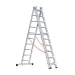 Alu-Mehrzweckleiter 3-teilig Nr. 307 - 3 x 10 Sprossen. L&auml;nge 2,95m bis 7,15 m, max. AH 7,80m