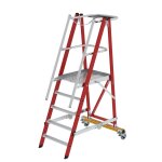 Plattformleiter GFK/Alu klappbar und fahrbar mit GFK-Handlauf 5 Stufen (AH 3,15m)