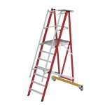 Plattformleiter GFK/Alu klappbar und fahrbar mit GFK-Handlauf 7 Stufen (AH 3,60m)