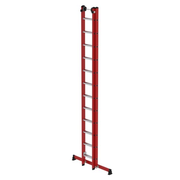 Sprossen-Schiebeleiter 2-teilig GFK/Alu mit nivello®-Traverse 2x12 Sprossen (Länge  3,60m bis 6,10m)
